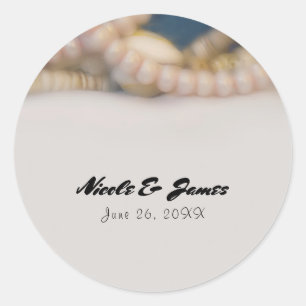 Elegante Parels & Zee Schelpen Strand Bruiloft Fav Ronde Sticker