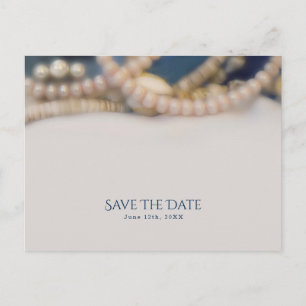 Elegante parels & Zee Schelpen Strand Save the Dat Aankondigingskaart