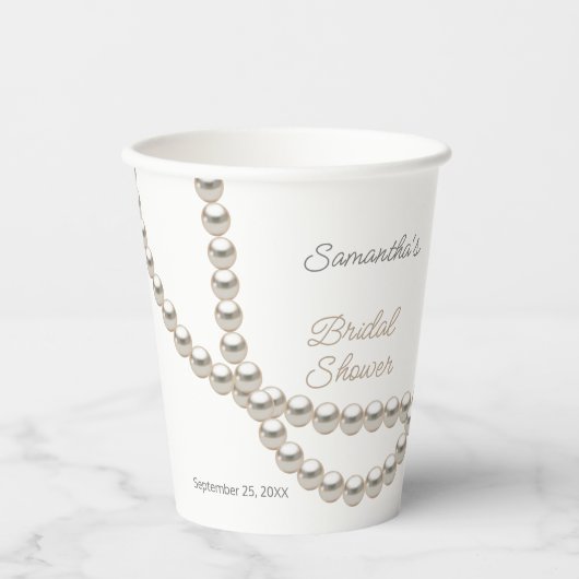 Elegante Parelsnoer Bruidsjurk Shower Papieren Bekers (Voorkant)