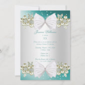 Elegante Pareltjes & Bow Blauwgroen Verjaardag Kaart (Voorkant)