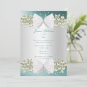 Elegante Pareltjes & Bow Blauwgroen Verjaardag Kaart (Staand voorkant)