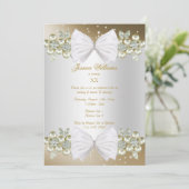 Elegante Pareltjes & Bow Gold Verjaardag Kaart (Staand voorkant)