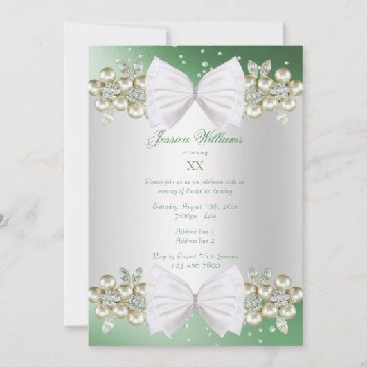 Elegante Pareltjes & Bow Green Verjaardag Kaart (Voorkant)