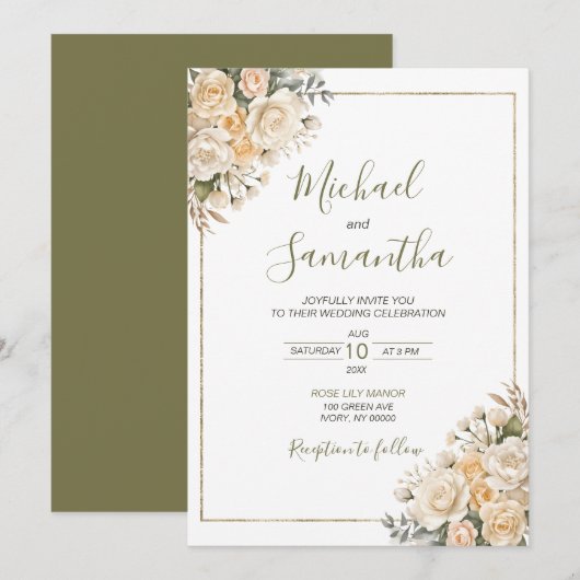 Elegante parelwitte en ivoor-roze bruiloft kaart (Voorkant / Achterkant)