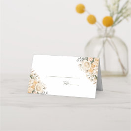 Elegante parelwitte en ivoor roze bruiloft plaatskaartje