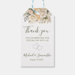 Elegante Parelwitte en Ivoorroze Bruiloft Cadeaulabel