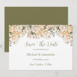 Elegante Parelwitte en Ivoren Roze Bruiloft Save The Date