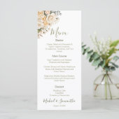Elegante Parelwitte en Ivoren Rozen Bruiloft Menu (Staand voorkant)