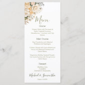 Elegante Parelwitte en Ivoren Rozen Bruiloft Menu (Voorkant)