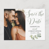 Elegante paren Foto-eucalyputs Opslaan datum Aankondigingskaart (Voorkant)