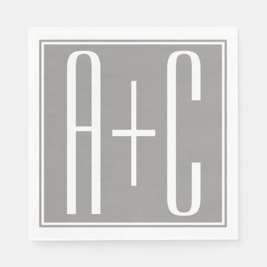 Elegante Paren Wit & Grijze Initails | Servet (Voorkant)