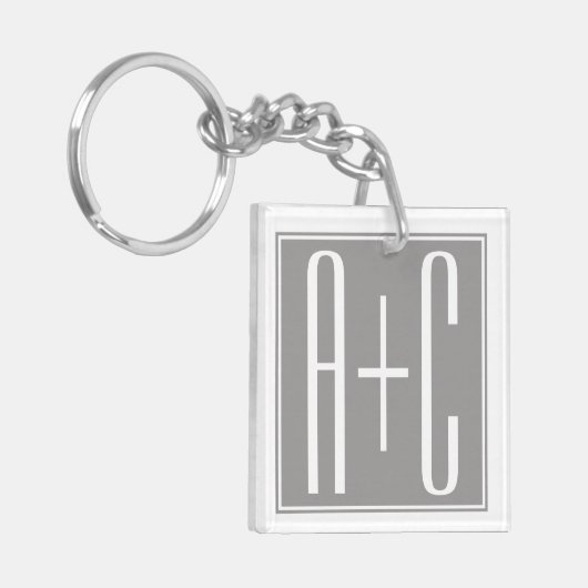 Elegante Paren Wit & Grijze Initails | Sleutelhanger (Voorkant Links)
