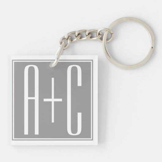 Elegante Paren Wit & Grijze Initails | Sleutelhanger (Achterkant)