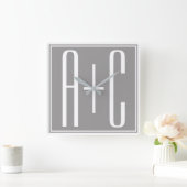 Elegante Paren Wit & Grijze Initails | Vierkante Klok (Huis)