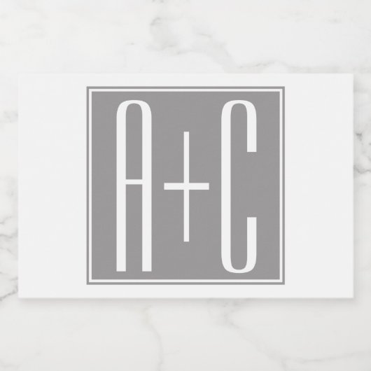 Elegante Paren Wit & Grijze Initails | Voedselcontainer Etiket (Enkel label)