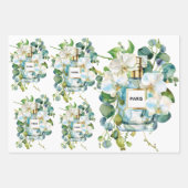 Elegante parfumfles met witte orchidee inpakpapier vel (Voorkant 3)