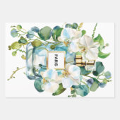 Elegante parfumfles met witte orchidee inpakpapier vel (Voorkant 2)