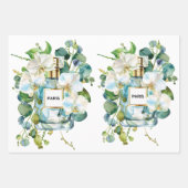 Elegante parfumfles met witte orchidee inpakpapier vel (Voorkant)