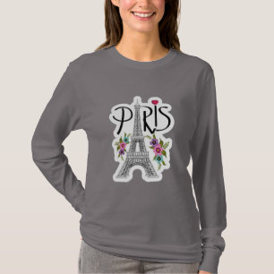 Elegante Parijs Eiffeltoren Bloem Illustratie T-Sh T-shirt