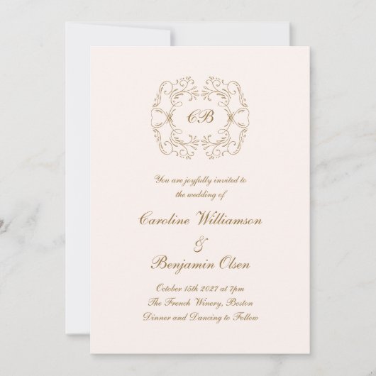 Elegante  Parijse blos en gouden bruiloft Kaart (Voorkant)