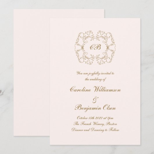 Elegante  Parijse blos en gouden bruiloft Kaart (Voorkant / Achterkant)