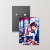 Elegante Parijse Café Datum: Een romantische ontsn Button (Voorkant / Achterkant)