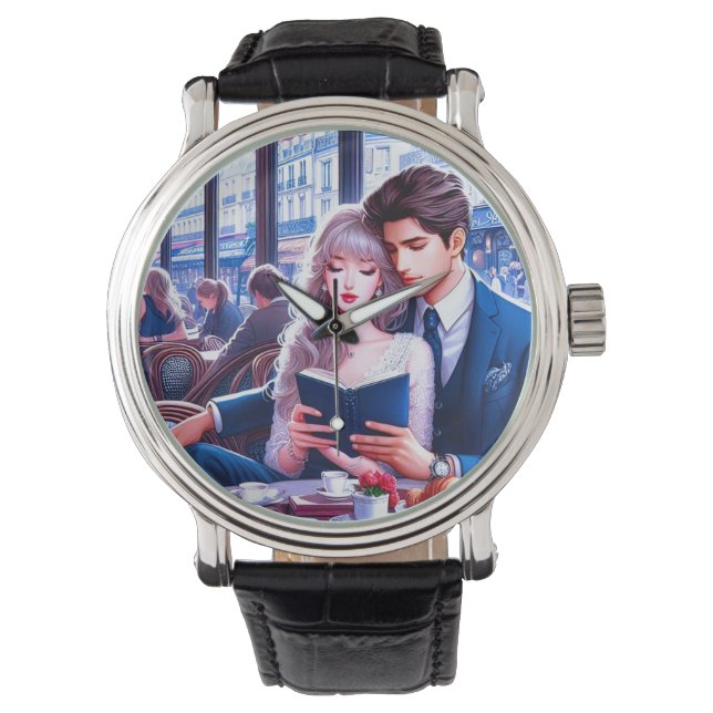Elegante Parijse Café Datum: Een romantische ontsn Horloge (Voorkant)