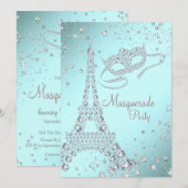 Elegante Parijse Masquerade Party Kaart (Voorkant / Achterkant)