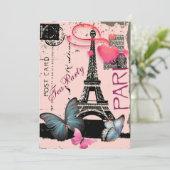 Elegante Paris Eiffel Tower Vintage bruiloft Kaart (Staand voorkant)