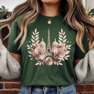 Elegante Paris papieren uitsnede bloemen T-shirt