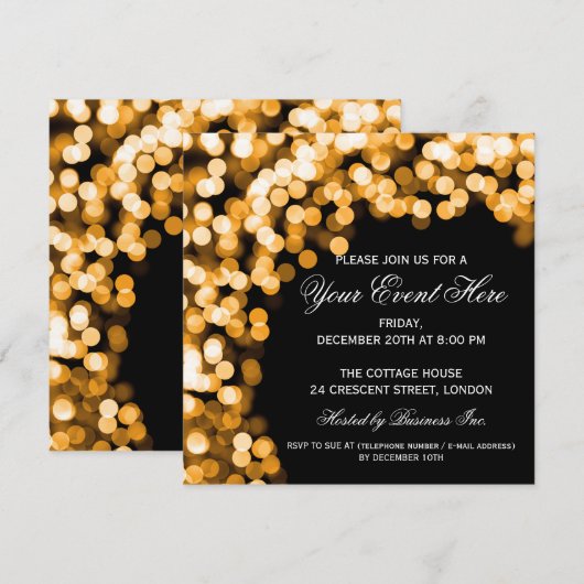 Elegante Party Invitation Gold Sparkly Black Kaart (Voorkant / Achterkant)