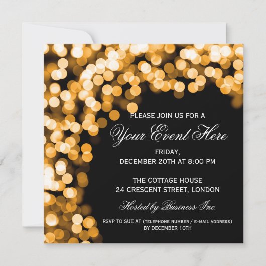 Elegante Party Invitation Gold Sparkly Black Kaart (Voorkant)