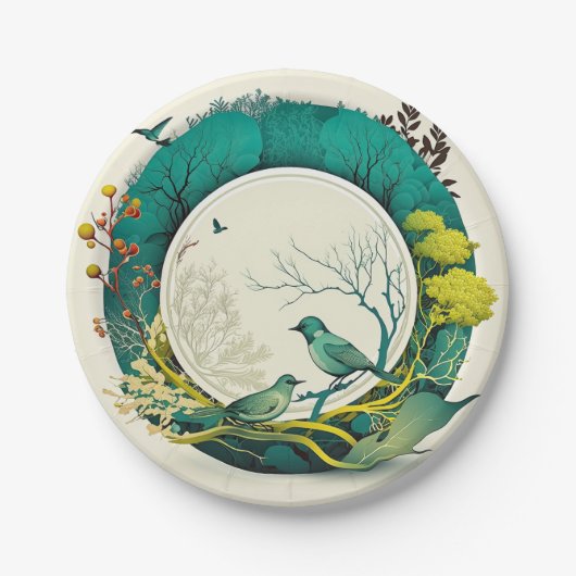 Elegante Party Pappteller mit Naturmotiv Papieren Bordje (Voorkant)