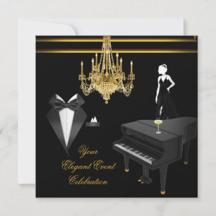 Elegante Partypiano Kroonluchter Goud Champagne Kaart
