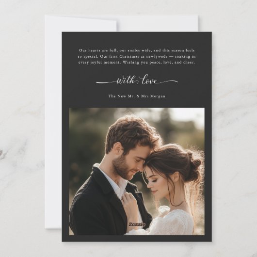 Elegante Pas getrouwd Cheer Script Foto Kerst Kaar Feestdagenkaart (Achterkant)