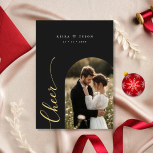 Elegante Pas getrouwd Cheer Script Foto Kerst Kaar Feestdagenkaart