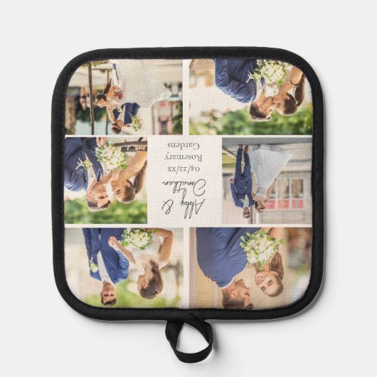 Elegante Pas getrouwd Getrouwd Paar Fotocollage Pannenlap (Voorkant)