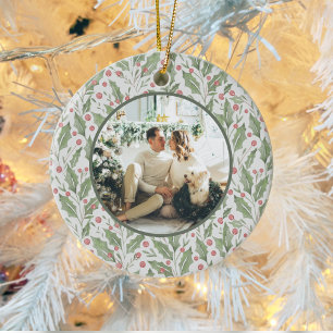 Elegante Pas Getrouwd Nieuwgetrouwd Foto Kerstmis Keramisch Ornament