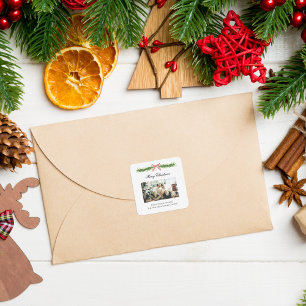 Elegante Pas Getrouwd Nieuwgetrouwd Kerst Foto Vierkante Sticker