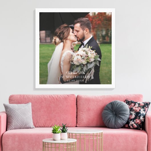 Elegante Pas getrouwd Paar Bruiloft Foto Monogram Canvas Afdruk (Insitu (Woonkamer))