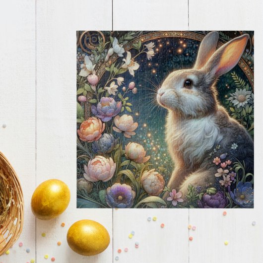Elegante Pasen Bloemen Art Nouveau Bunny Legpuzzel