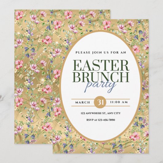 Elegante Pasen Brunch Party Bloemen Aankondiging (Voorkant / Achterkant)