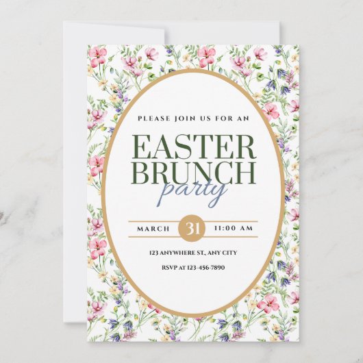Elegante Pasen Brunchen Feest Bloemige Aankondigin Aankondiging (Voorkant)