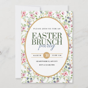 Elegante Pasen Brunchen Feest Bloemige Aankondigin Aankondiging