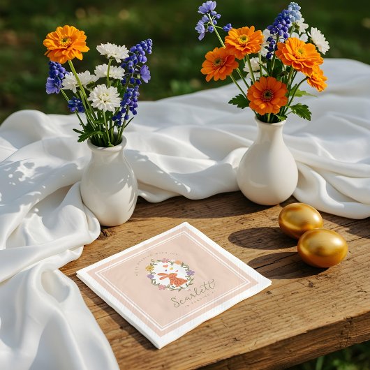 Elegante Pasen Bunny Crest Spring Floral Verjaarda Servet