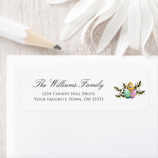 Elegante Pasen Versierde Eieren Retouradres Etiket (Insitu)