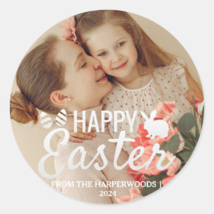 Elegante Pasen Zegeningen Paaseieren Familiefoto Ronde Sticker