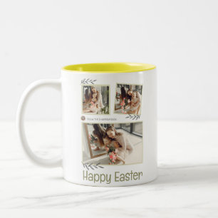 Elegante Pasen Zegeningen Paaseieren Familiefoto Tweekleurige Koffiemok