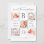 Elegante Pasgeboren Baby Custom 5 Fotocollage Gebo Aankondiging (Voorkant)