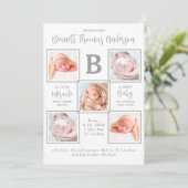 Elegante Pasgeboren Baby Custom 5 Fotocollage Gebo Aankondiging (Staand voorkant)